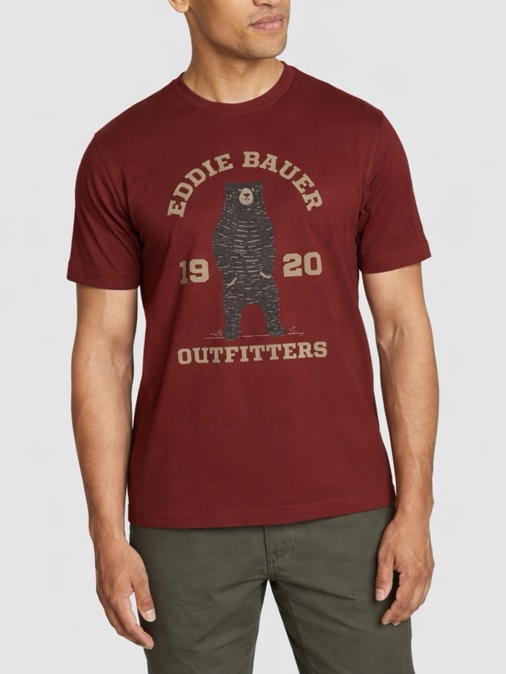 NWT Eddie Bauer Men Bear Print Cotton T-Shirt LARGE Outdoor Gorpcore Casual